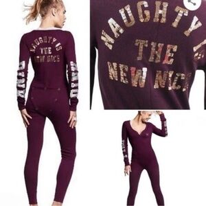 Victoria's Secret PINK Naughty Is The New Nice Bling One Piece Thermal Pajamas L